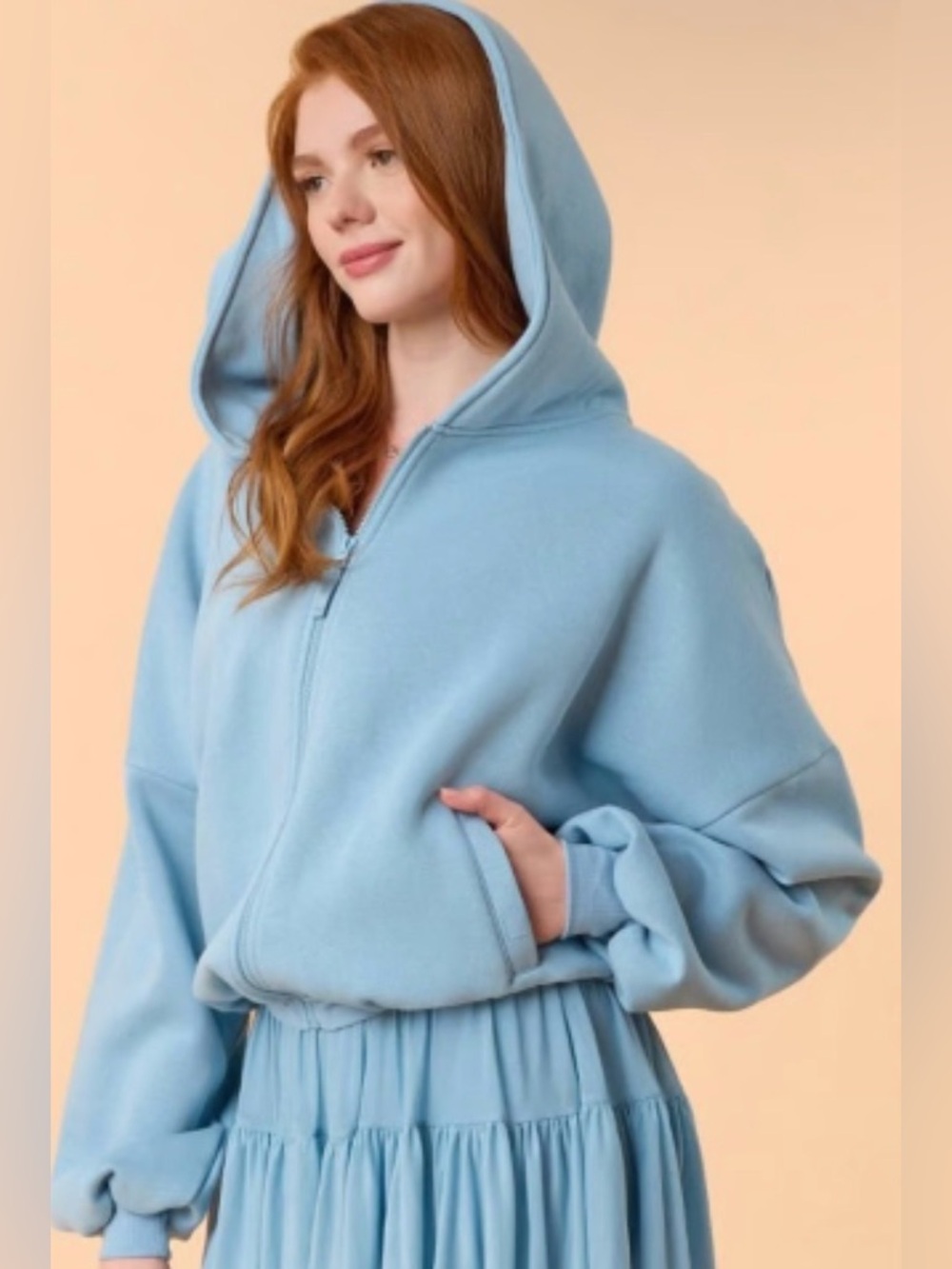 NWT Blogilates Popflex Light Blue Marshmallow Full Zip Hooded Sweatshirt size XL - Picture 2 of 4